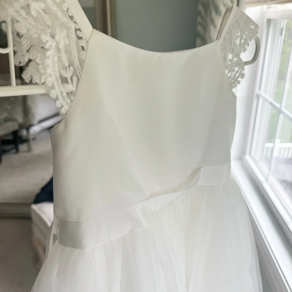 DAVID'S BRIDAL crochet flower girl dress- does NOT include basket or wreath